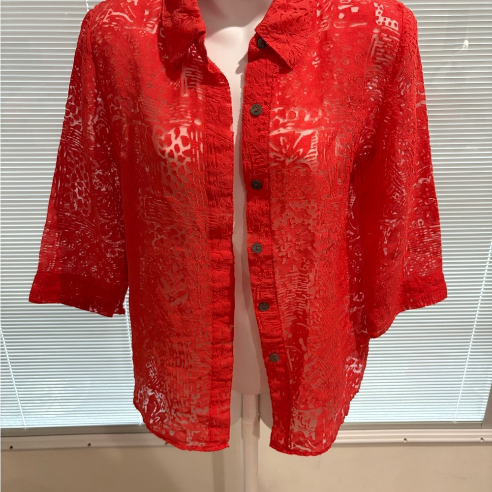 White Stag Red Sheer Button-Down Shirt